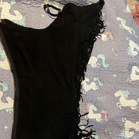 Hobby Horse Black Fringe Chaps Large Long - Picture 1 of 3